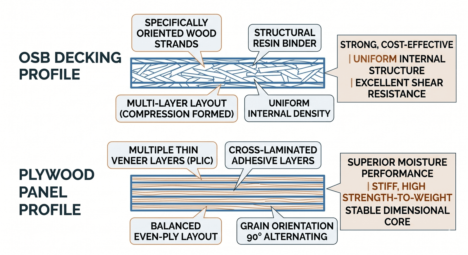 OSB Decking vs Plywood Panels Diagram